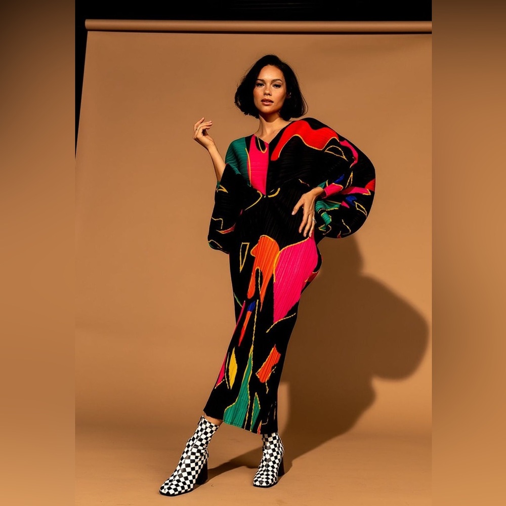 New Dressed in Lala Woman of the Hour Batwing Geometric Retro Dress One Size